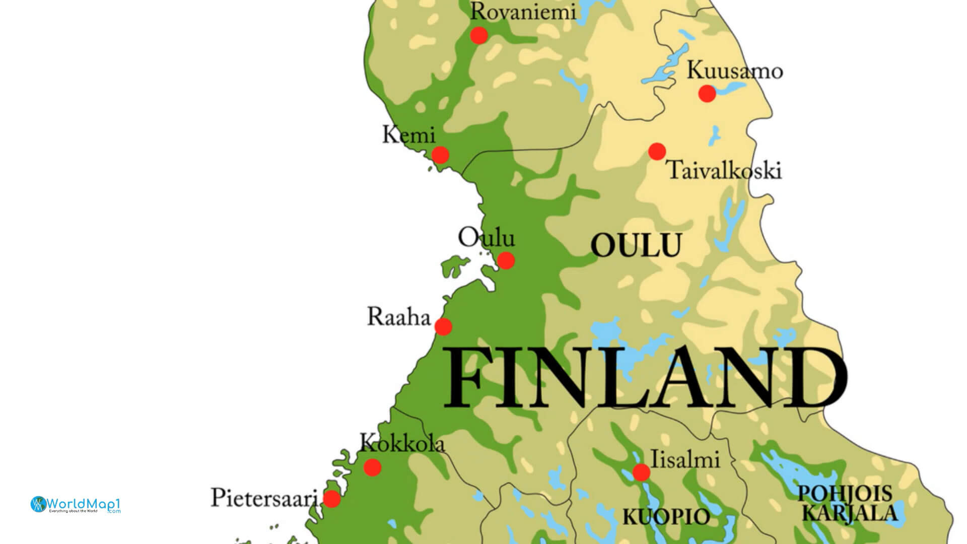 Karte der nördlichen Städte von Finnland Karte